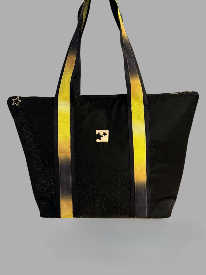 Siyah Pırıltılı Shopping Bag (Sarı Askılı)