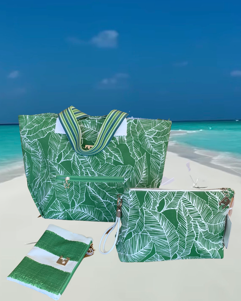 XL Yeşil Yapraklı Plaj Çantası
