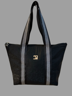 Siyah Pırıltılı Shopping Bag (Gri Askılı)