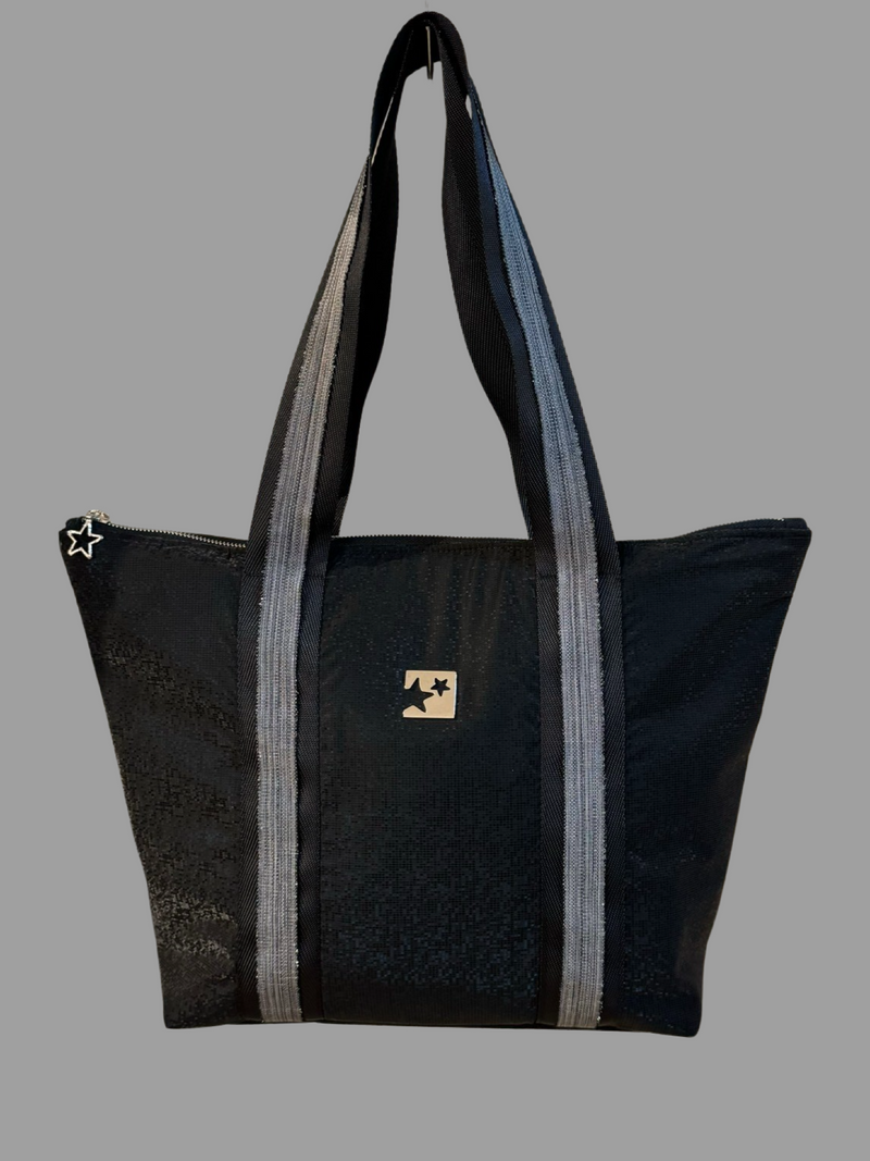 Siyah Pırıltılı Shopping Bag (Gri Askılı)