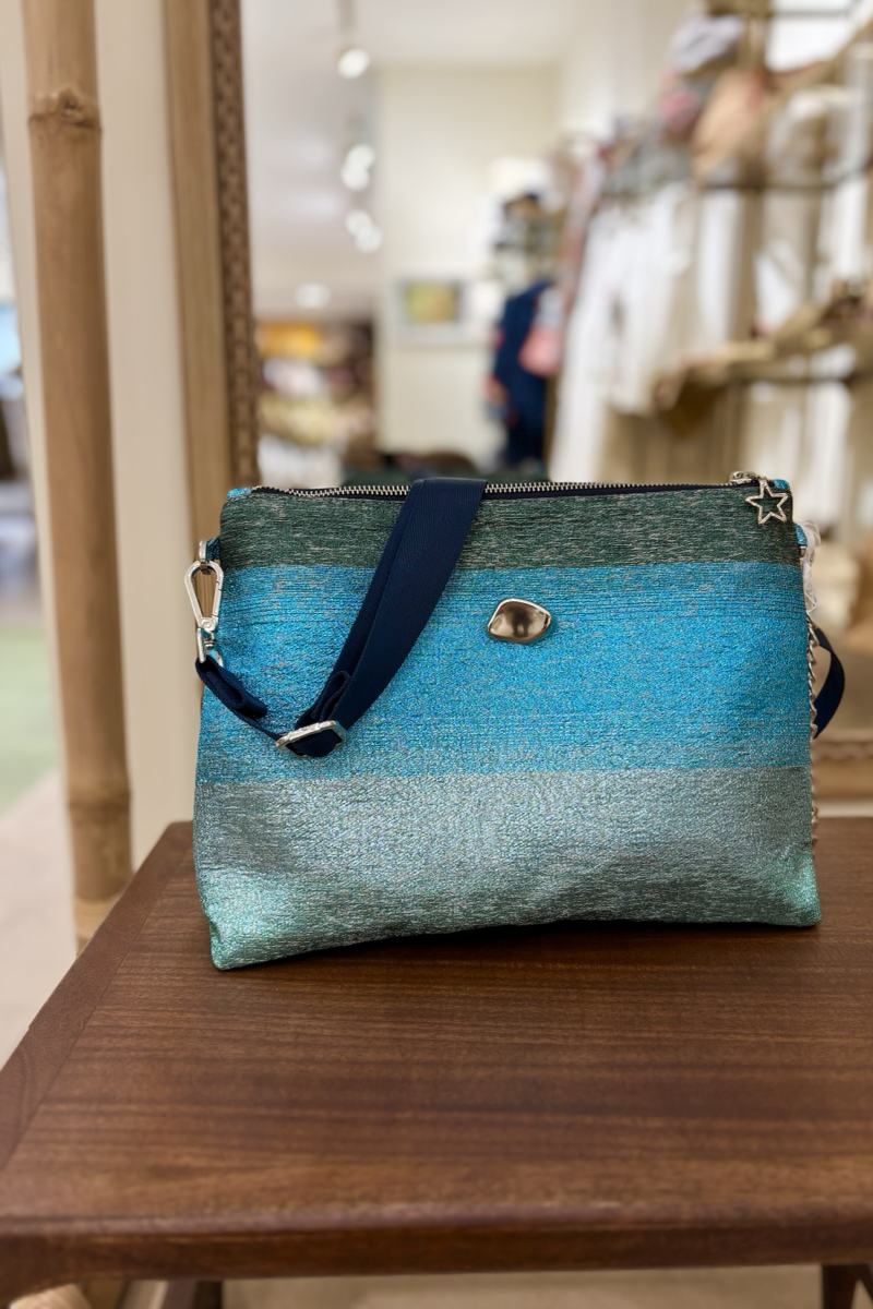 Mavi Degrade Pırıltılı Portföy Çanta  (Çapraz Askılı)