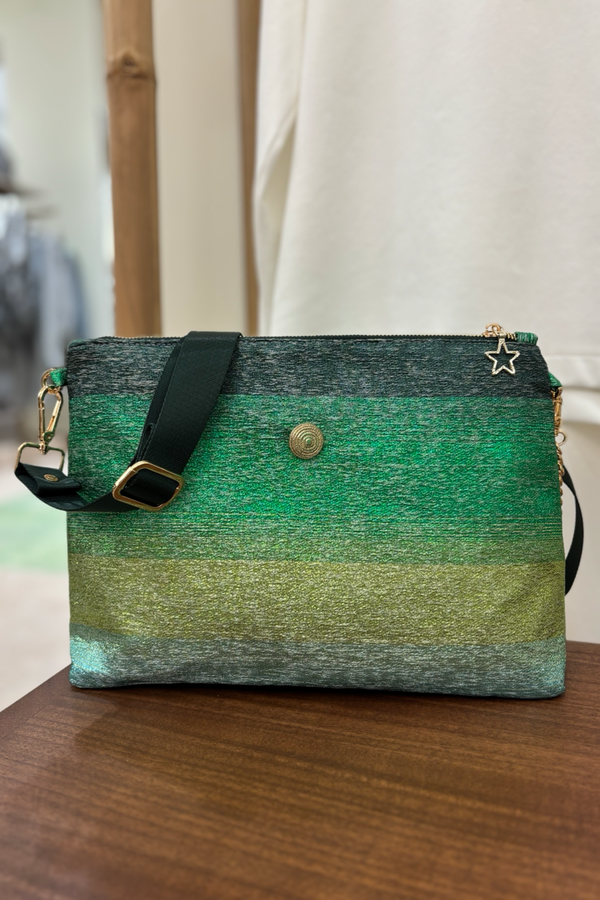 Yeşil Degrade Pırıltılı Portföy Çanta  (Çapraz Askılı)