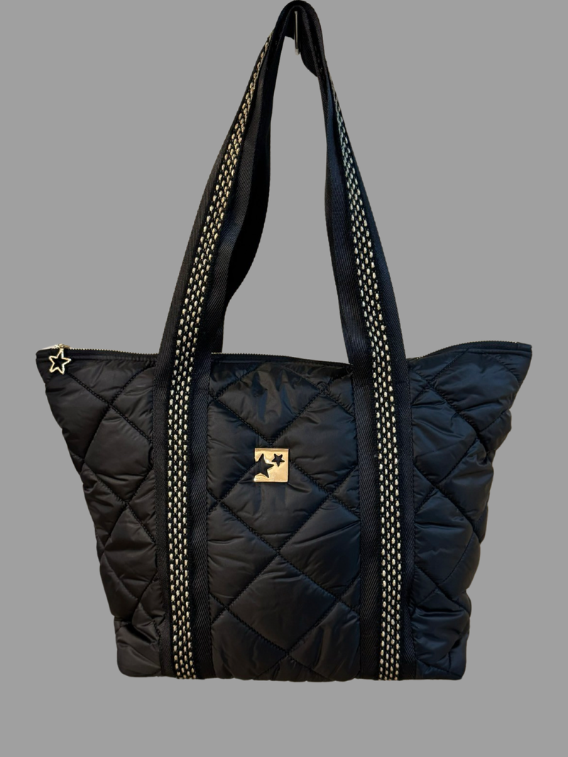 Siyah Kapitone Shopping Bag (Sarı Puantiye Askılı)