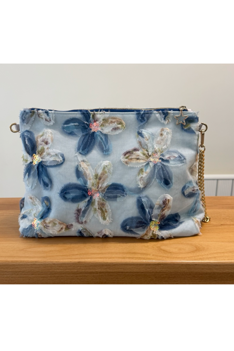 Mavi Yapraklı Portföy Çanta  (Çapraz Askılı)