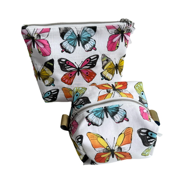 Beyaz Kelebekli Kozmetik-Gümüş Fermuarlı (Ayrı ayrı satılır)