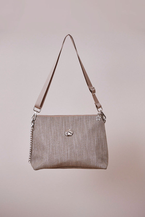 Bej Pırıltılı Portföy Çanta  (Çapraz Askılı)