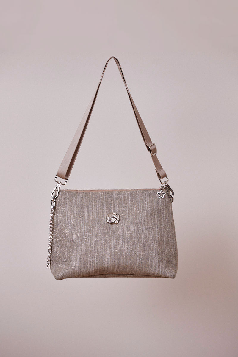 Bej Pırıltılı Portföy Çanta  (Çapraz Askılı)