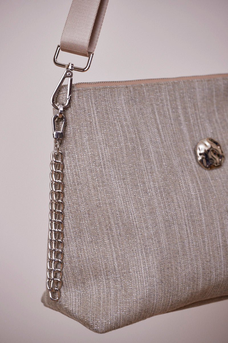Bej Pırıltılı Portföy Çanta  (Çapraz Askılı)