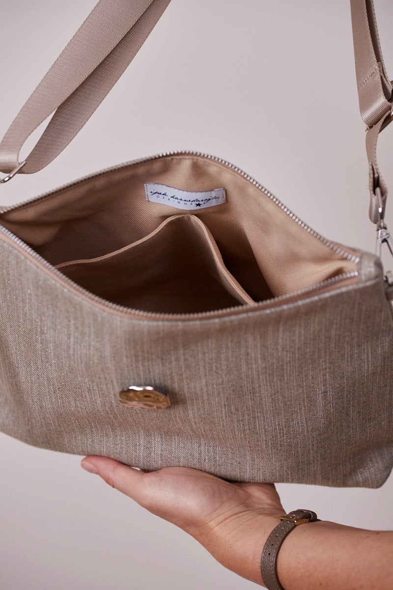 Bej Pırıltılı Portföy Çanta  (Çapraz Askılı)