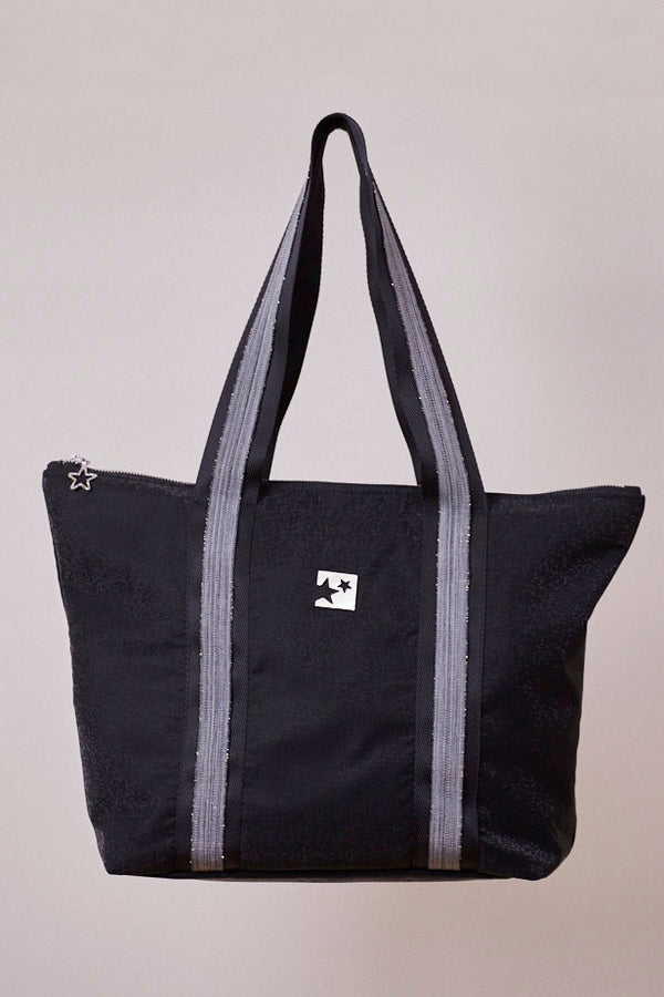 Siyah Pırıltılı Shopping Bag (Gri Askılı)