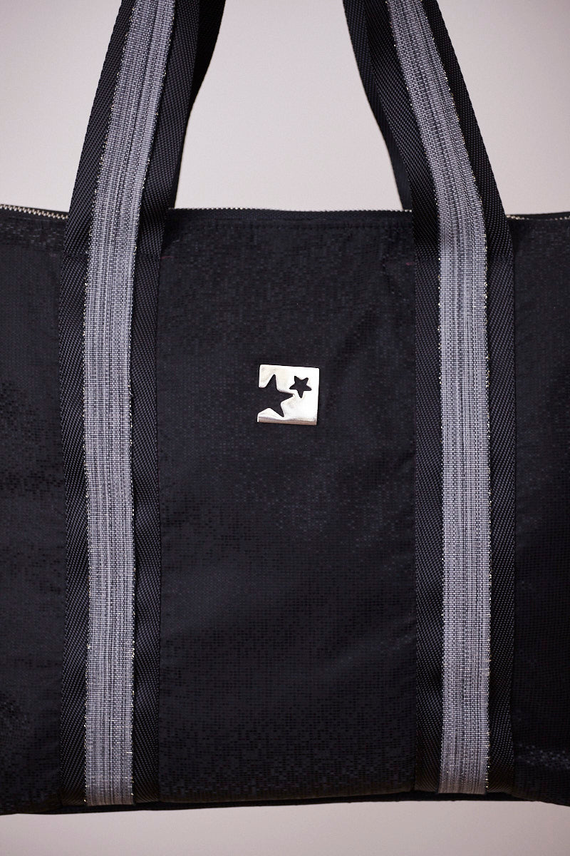 Siyah Pırıltılı Shopping Bag (Gri Askılı)