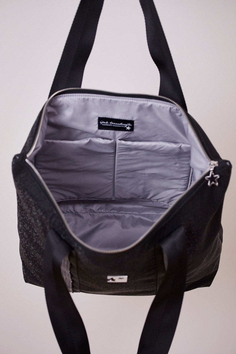 Siyah Pırıltılı Shopping Bag (Gri Askılı)