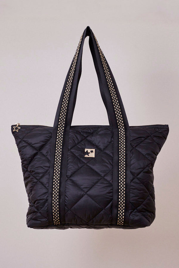 Siyah Kapitone Shopping Bag (Sarı Puantiye Askılı)