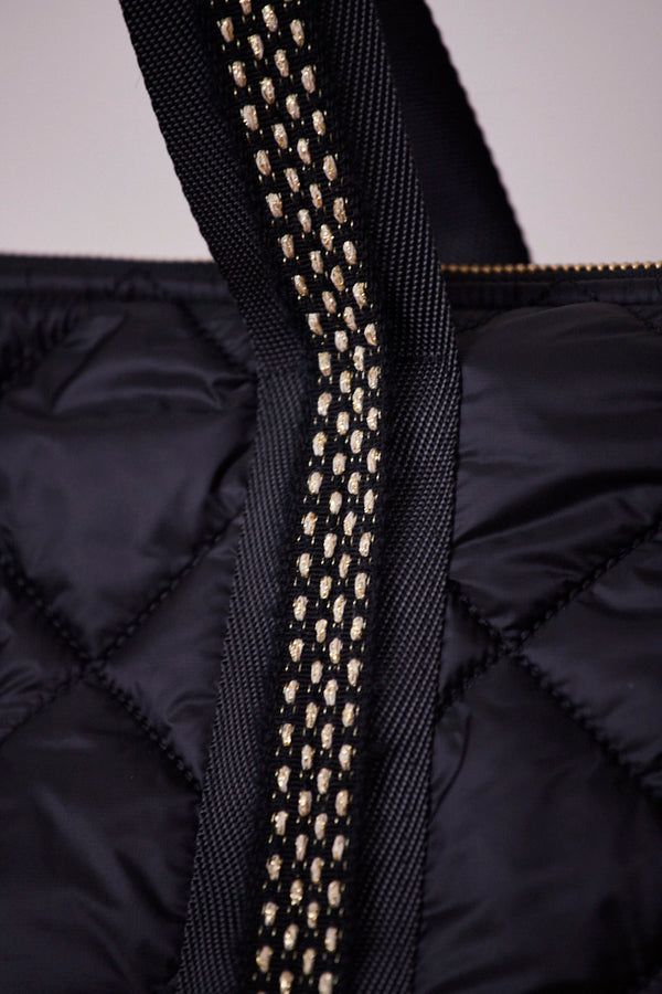 Siyah Kapitone Shopping Bag (Sarı Puantiye Askılı)