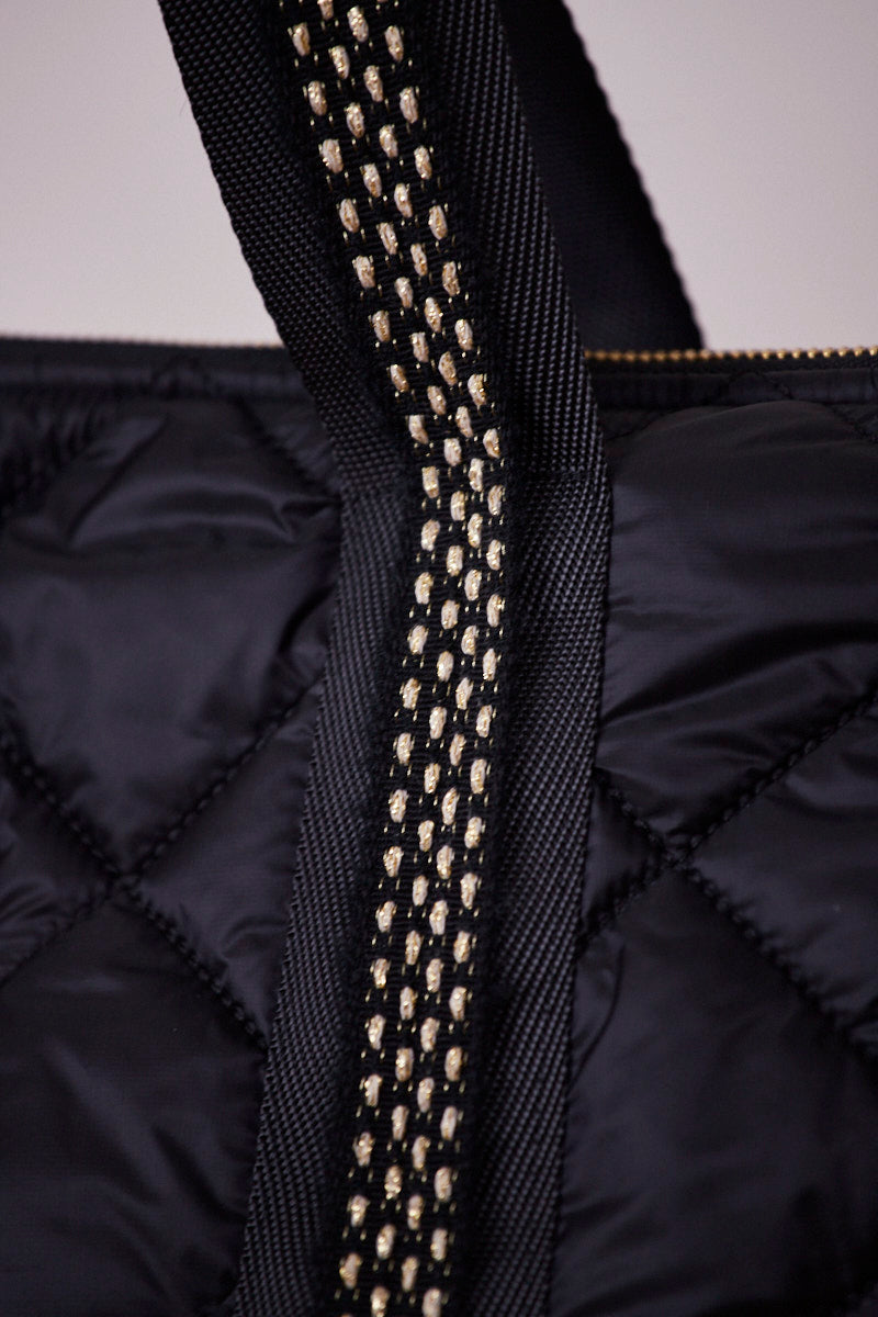 Siyah Kapitone Shopping Bag (Sarı Puantiye Askılı)