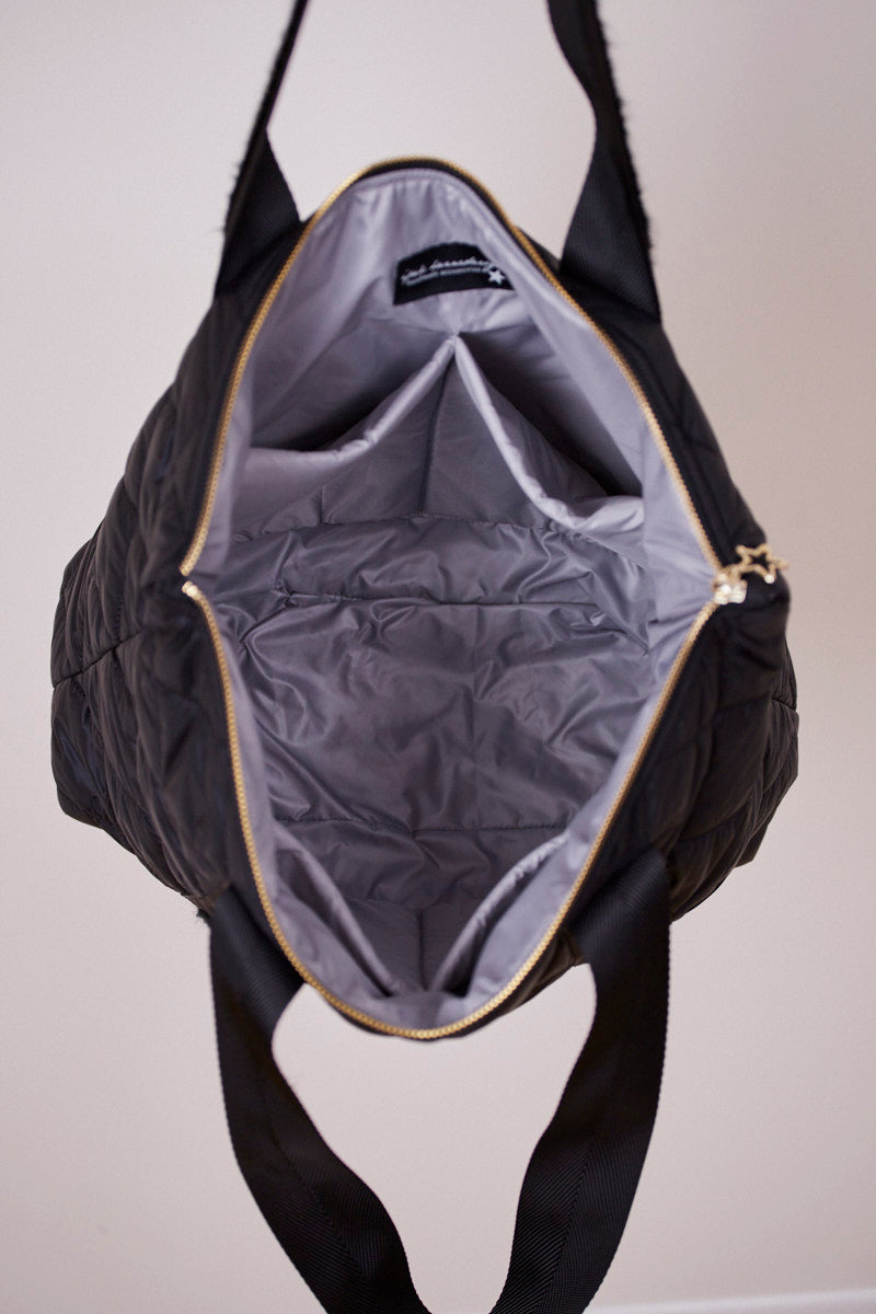 Siyah Kapitone Shopping Bag (Sarı Puantiye Askılı)