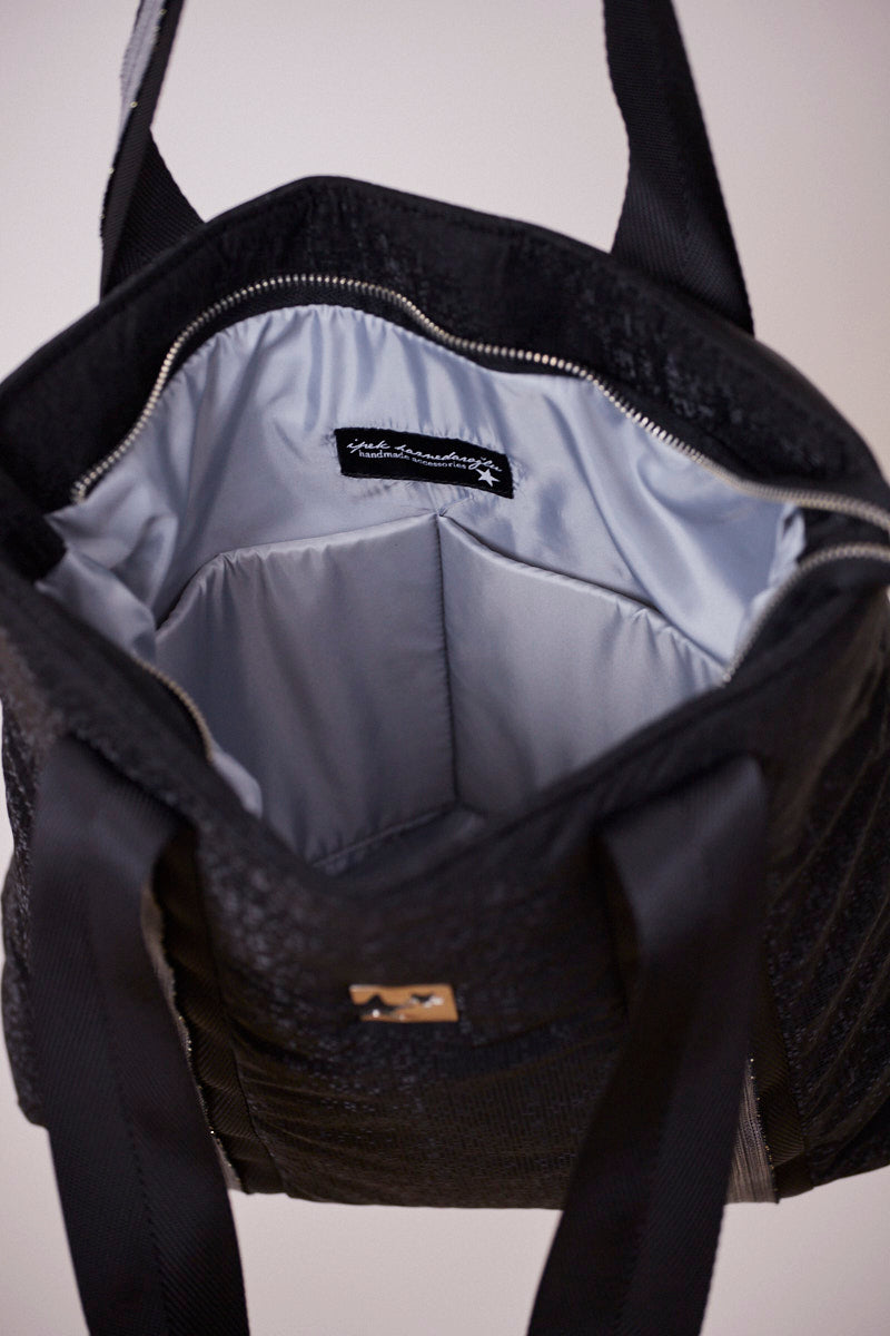 Siyah Pırıltılı Omuz Çantası(Gri askılı)