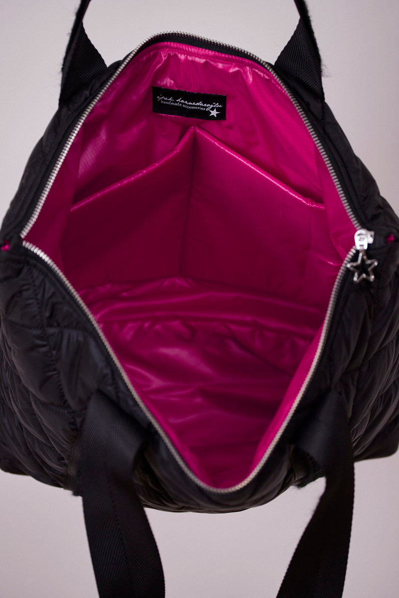 Siyah Kapitone Shopping Bag (Siyah Yün Askılı)