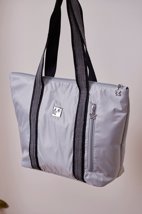 Gümüş Gri Shopping Bag (Siyah Askılı)