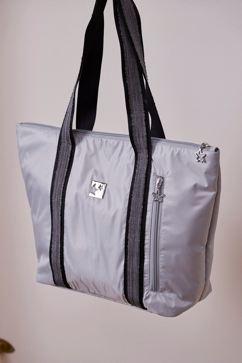 Gümüş Gri Shopping Bag (Siyah Askılı)