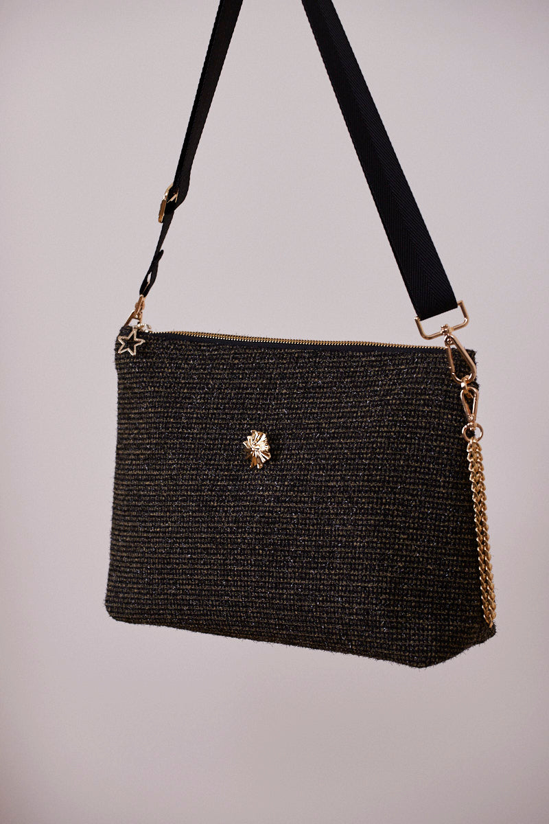 Siyah Pırıltılı Portföy Çanta  (Çapraz Askılı)