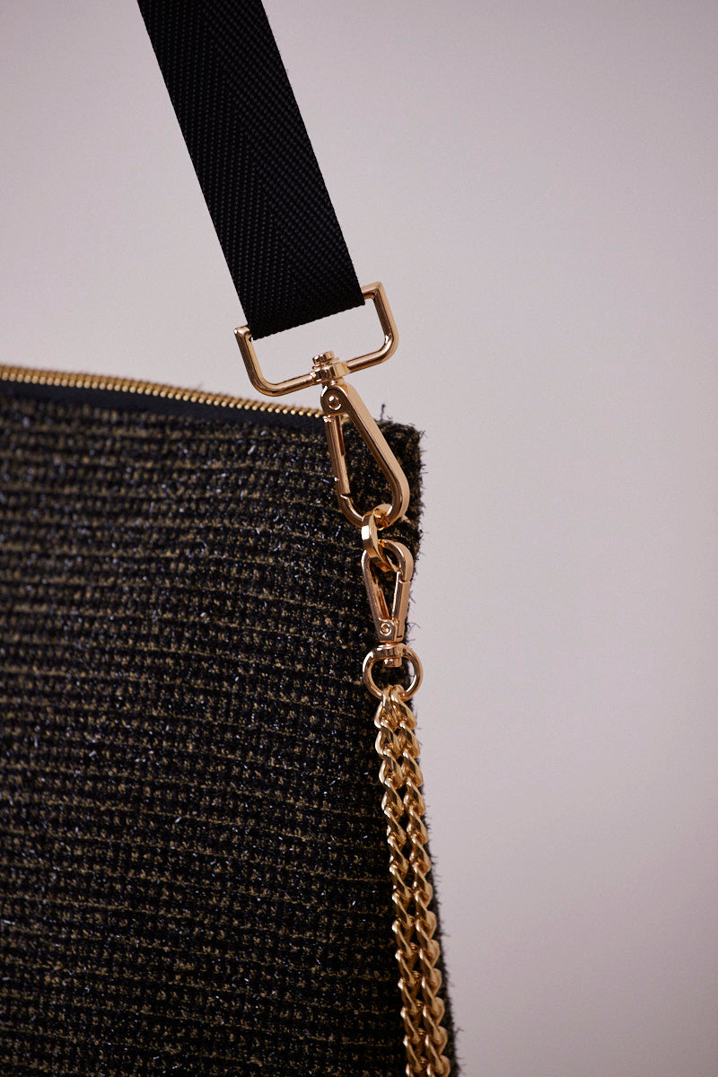 Siyah Pırıltılı Portföy Çanta  (Çapraz Askılı)