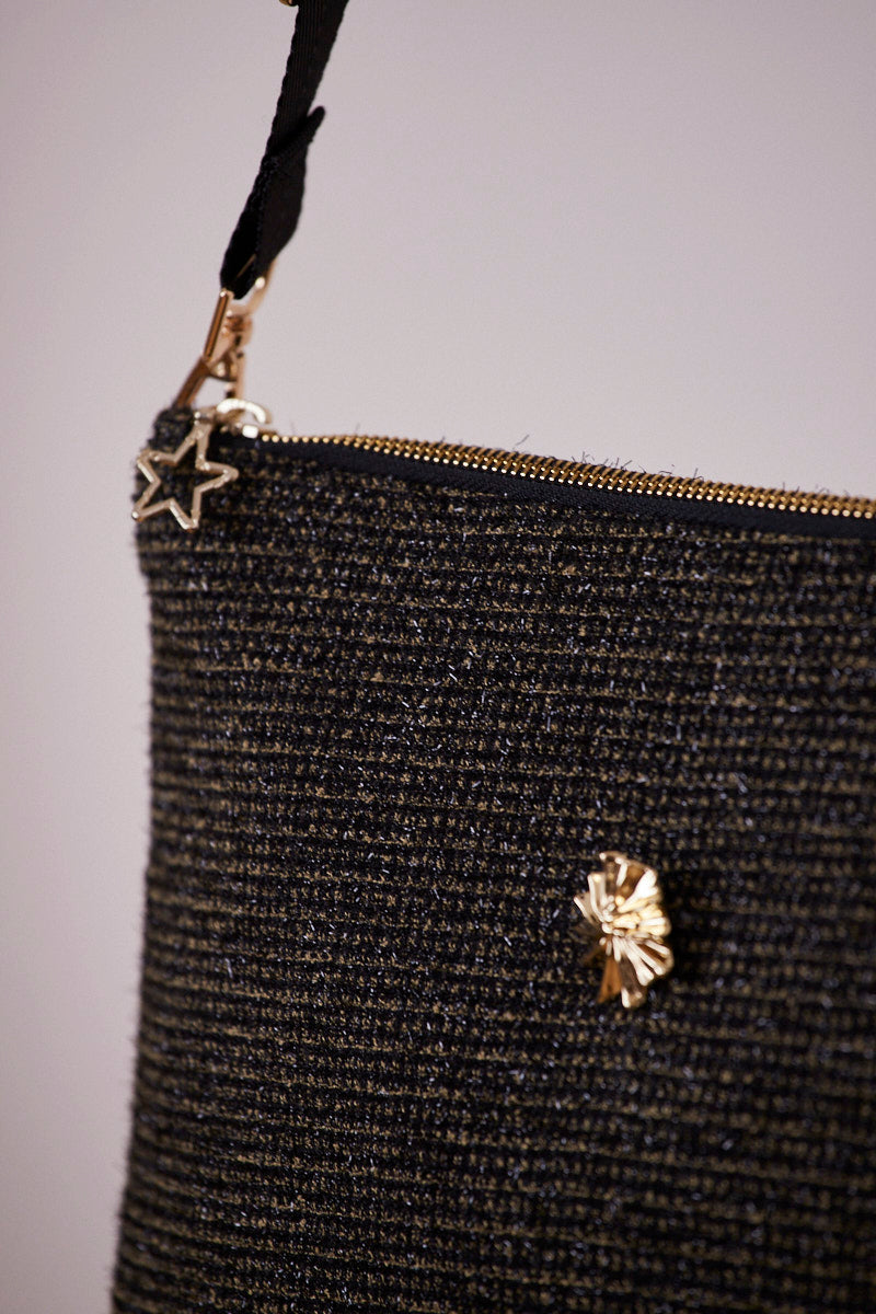 Siyah Pırıltılı Portföy Çanta  (Çapraz Askılı)