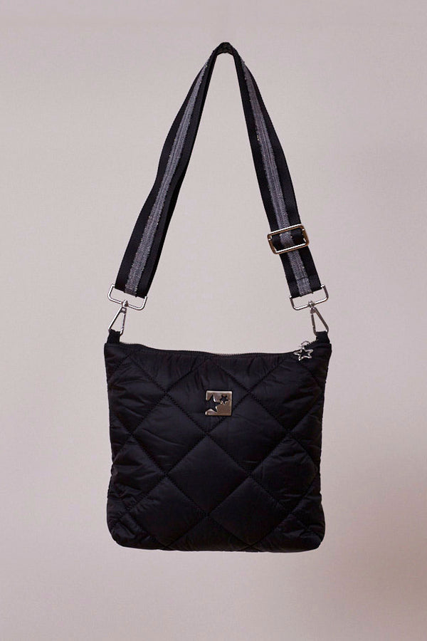 Siyah Kapitone Çapraz Çanta (Gri askılı)