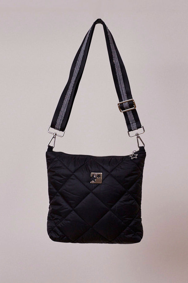 Siyah Kapitone Çapraz Çanta (Gri askılı)