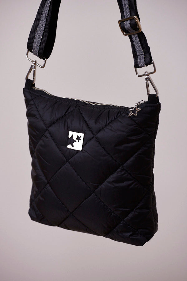 Siyah Kapitone Çapraz Çanta (Gri askılı)