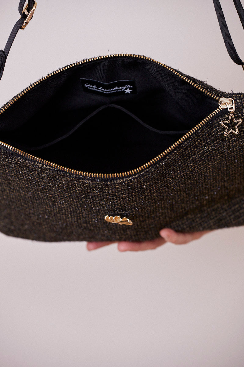 Siyah Pırıltılı Portföy Çanta  (Çapraz Askılı)