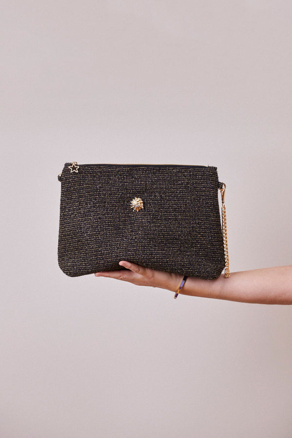 Siyah Pırıltılı Portföy Çanta  (Çapraz Askılı)