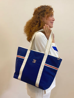 Mavi Süet Shopping Bag (Lacivert çizgili)