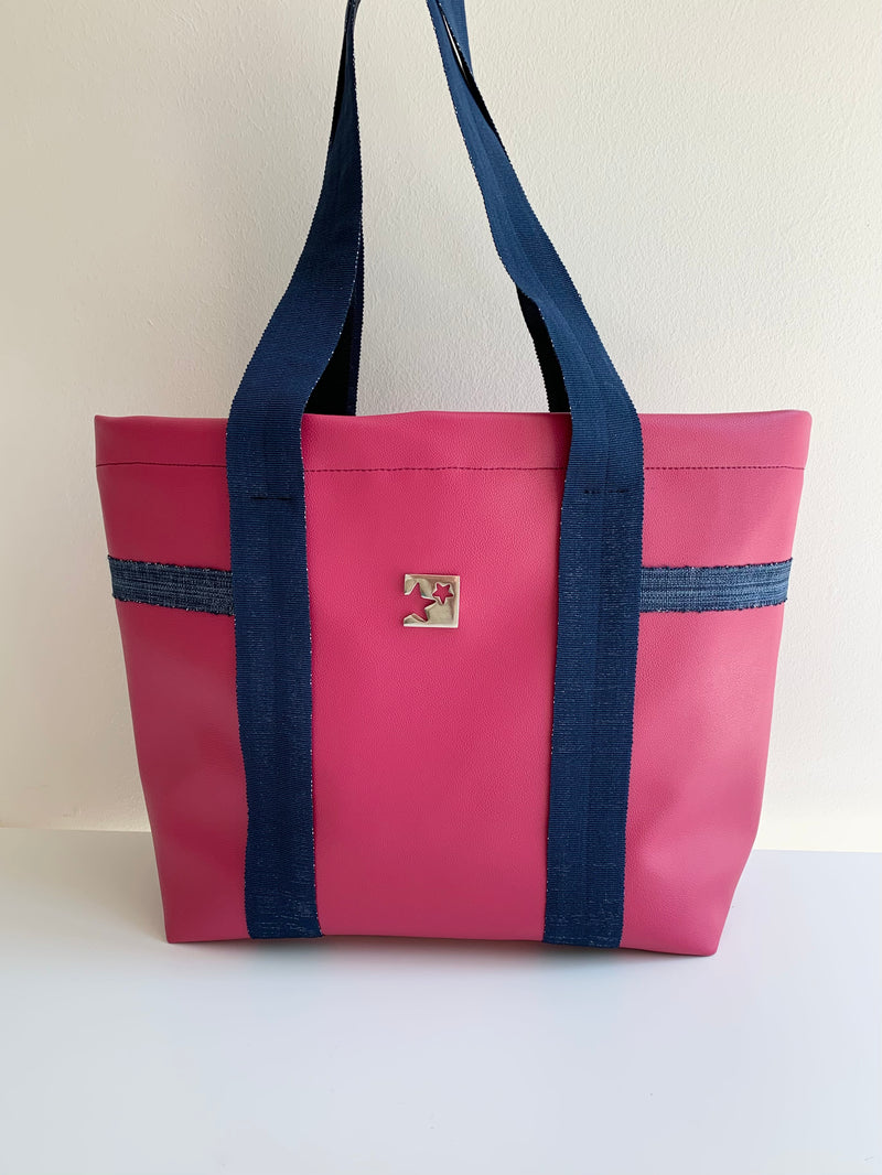 Marina Shopper Bag (Koyu Pembe Kalın Lacivert)