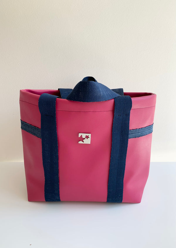 Marina Shopper Bag (Koyu Pembe Kalın Lacivert)